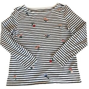 Talbots Womens Striped Embroidered Floral Long Sleeve Boat Neck Top Shirt